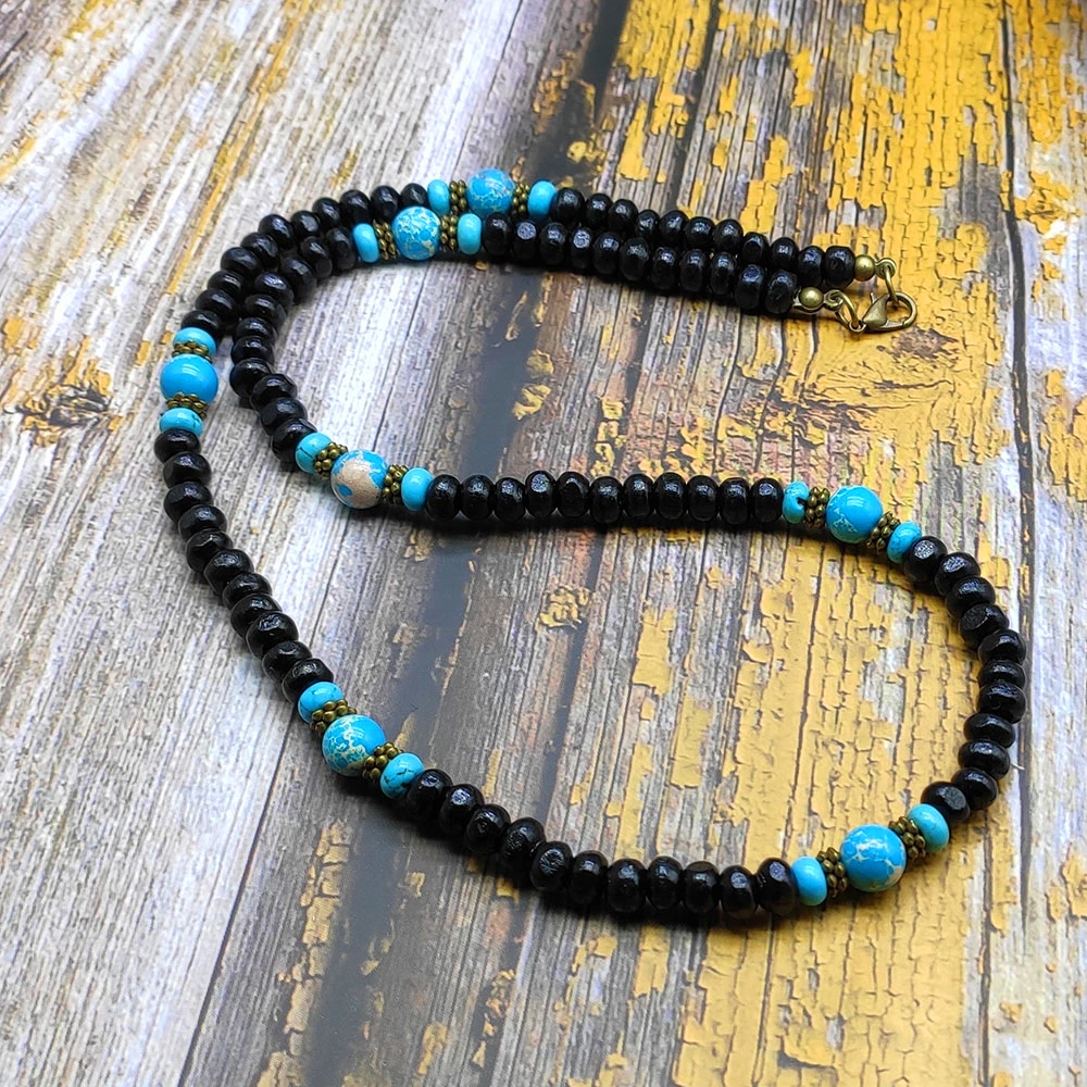 

2019 Bohemian Men Beaded Surfer Necklace Black Wooden Beads Necklace For Men Tribal Jewelry Best Friend Gift dropship