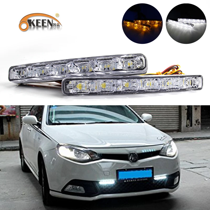 

2 PCS 12v White Amber 6 LED Daytime Running Light Waterproof Universal DRL Kit Day Light Auto Driving Light External Light