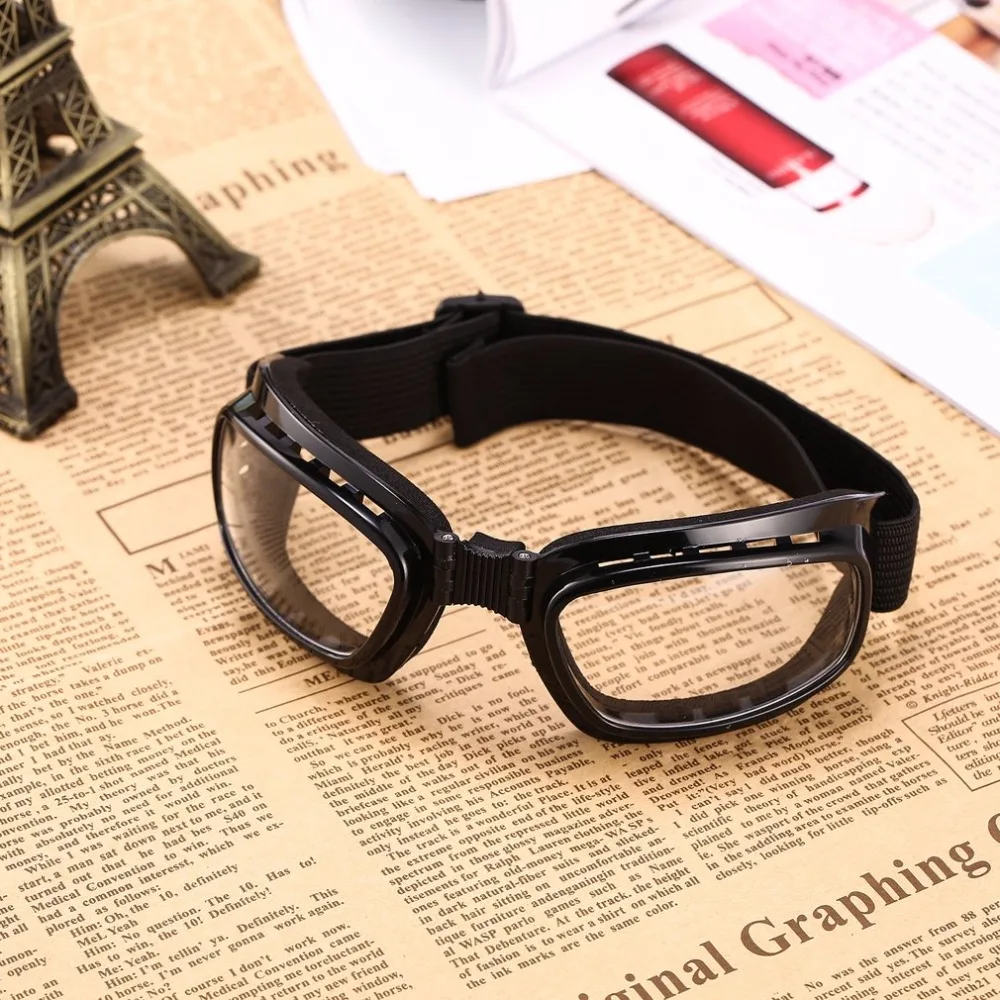 Folding Vintage Motorcycle Glasses Windproof Dustproof Ski Goggles Off Road Racing Eyewear Glasses Adjustable Elastic Band New