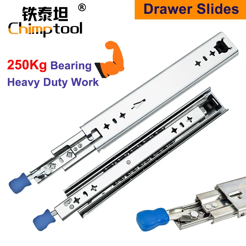 1 Pair Chimptool Locking Draw Track Slides Guide Rail Thicken Rolling Ball Heavy Duty All Extension Can Bear 250Kg Machine Use