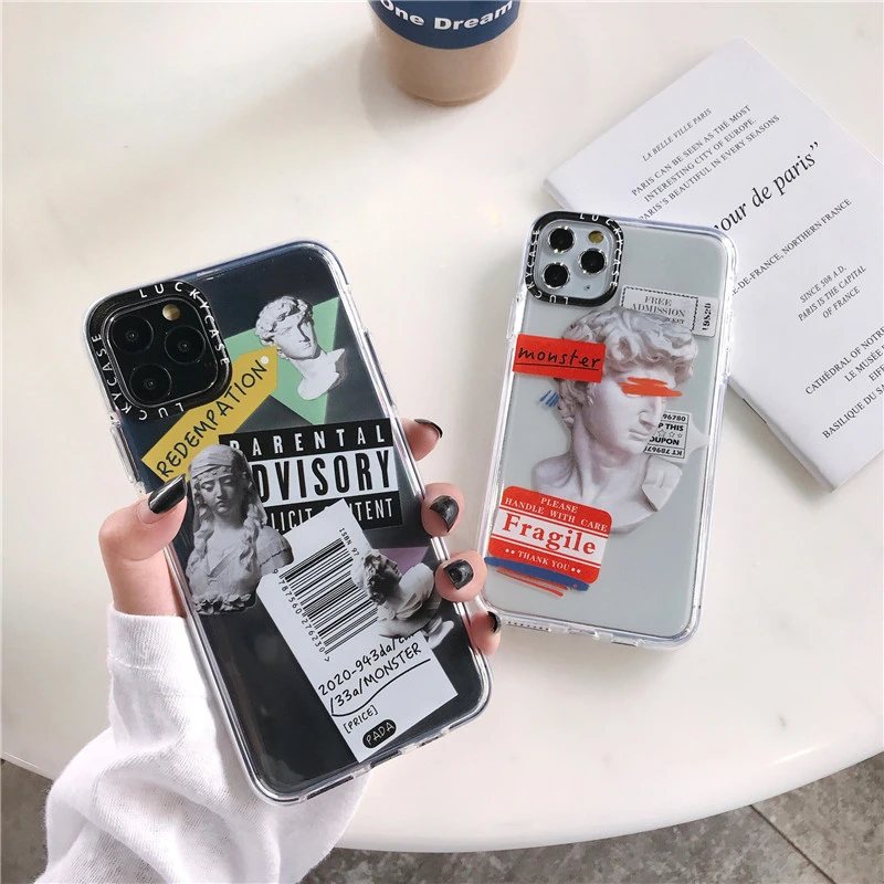 Casing Ponsel Label Huruf Seni untuk iPhone 12 11 Pro Max 7 8 Plus SE 2020  X XR XS Max Casing Mewah Coque Penutup Belakang Transparan Lembut