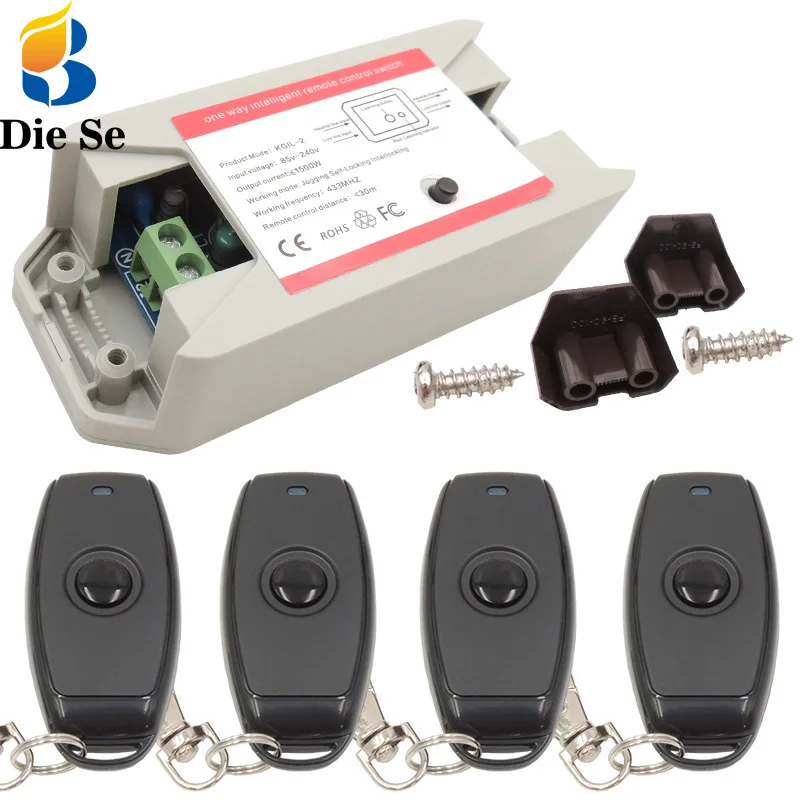 

DieSe 433MHz Universal Wireless Remote Control Switch AC 85-240V 7A 1CH Receiver RF 1button Transmitter For Light/LED/Fanner/DIY