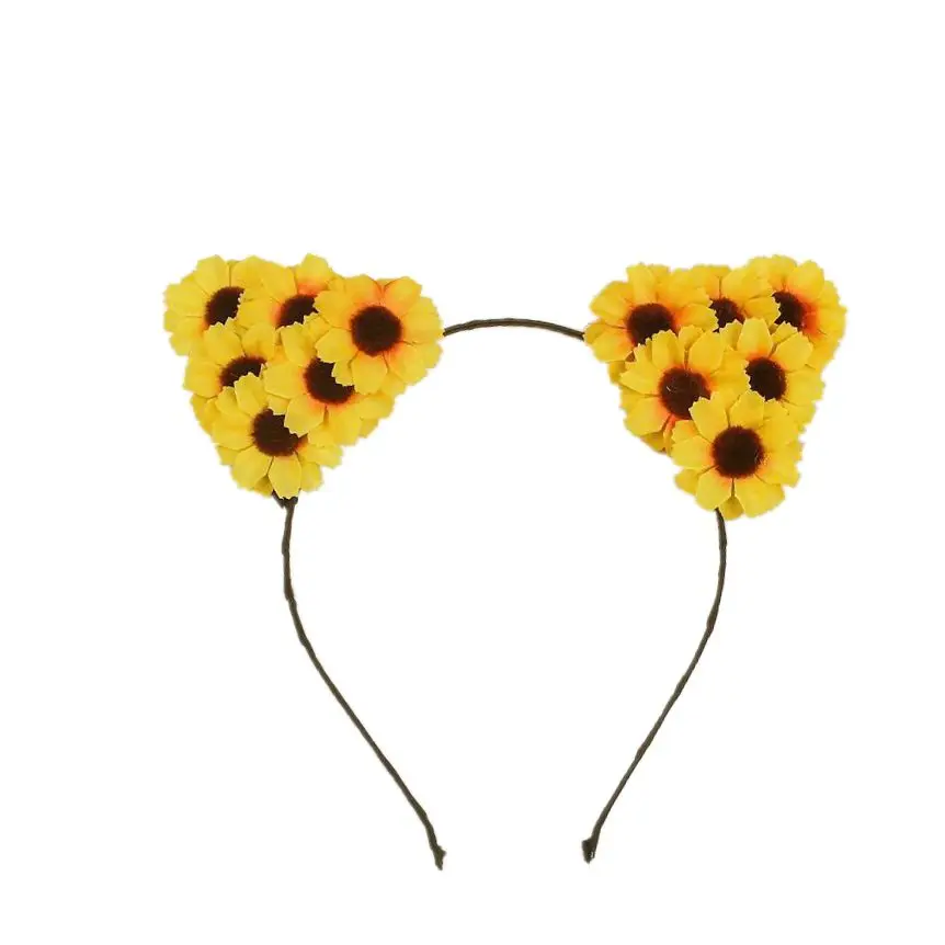 Cloth Sunfllower Hair Hoops Cute Cat Ears Hairbands for Women Party Headband Wedding Headwear Tiaras Girls Accessories |