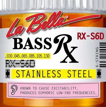

Rx-s6d Rx-stainless strings for 6-string bass guitar, stainless steel. Steel, 30-130, La Bella