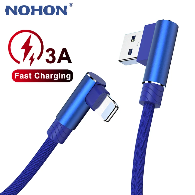 90 градусов USB кабель для передачи данных iPhone 12 11 Pro Max Xs X XR 6 6s 7 8 Plus SE iPad 3A быстрая