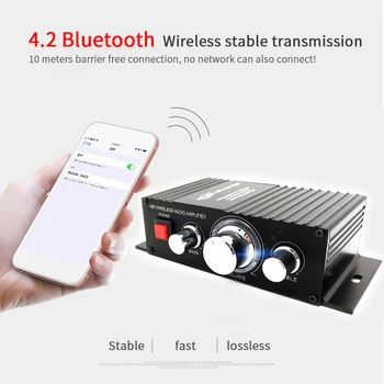 

50Wx2 Audio-Power-Amplifier Speaker Hifi Bluetooth Aux-Input 100W 4.2 Volume Adjustment Aluminum Alloy