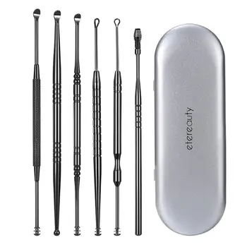 

ETEREAUTY 7pcs Stainless Steel Ear Pick Ear Curette Earwax Removal with Storage Box (Black)