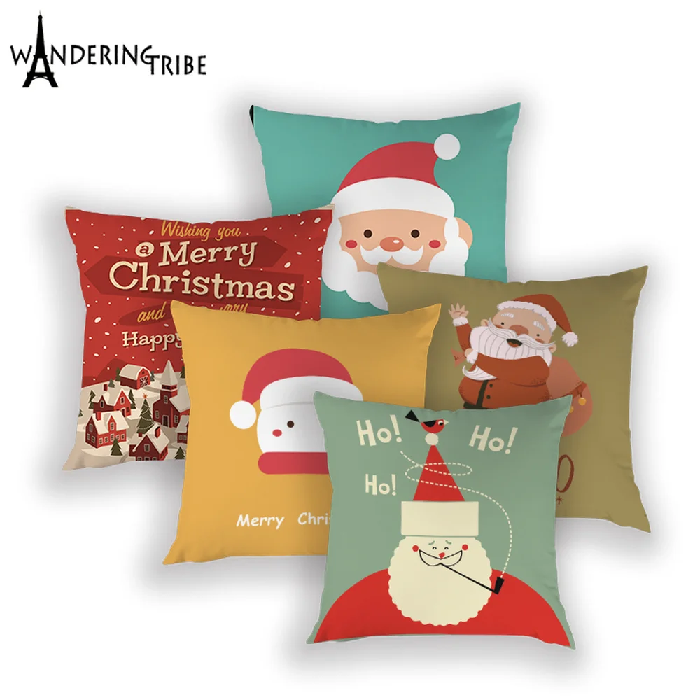 

Cartoon Happy Santa Pillow Case Merry Christmas Cushion Cover Sofa Bed Penguin Home Decor Throw Pillows Cases Housse De Coussin