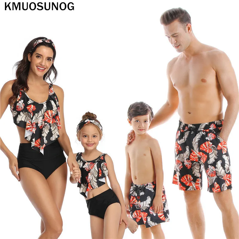 

2020 Summer family swimsuit mommy and me clothes mom father son mother and daughter bikini beach shorts matching swimwear C0709