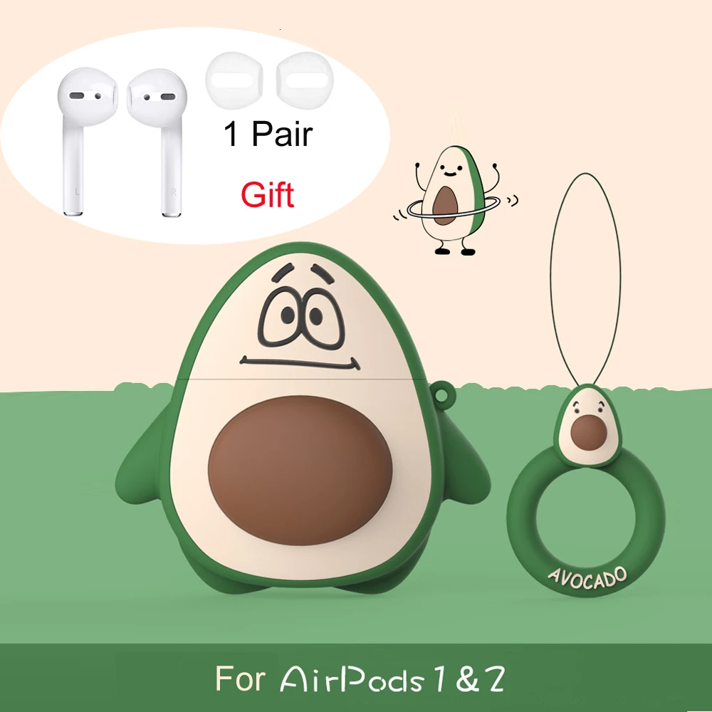 Чехол для наушников Airpods 2 чехол силиконовый милый чехол с принтом авокадо для Apple Air pods 2 Чехол аксессуары кейс для наушников-вкладышей с ушным крюком