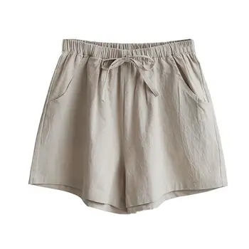 

2020 WomenFashion Solid Color Women Drawstring High Waist Loose Cotton Linen Shorts