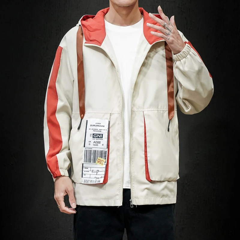 

Jacket Men New Hooded Patchwork Bomber Jacket Coat Spring Autumn Fashion Casual Loose Jacket Hip hop Windbreaker Male S-3XL