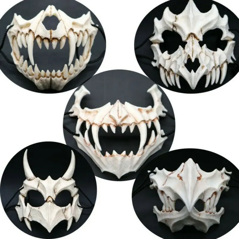 Вечерние Маски на Хэллоуин, маска японского дракона, маска для косплея из смолы, маска белого черепа, страшная маска на половину лица, горячая распродажа
