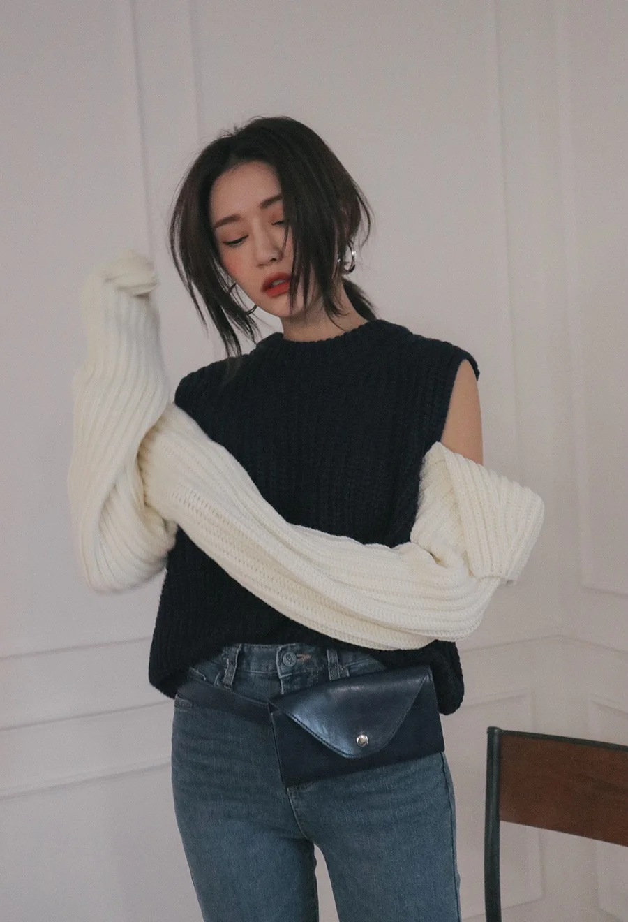 RUGOD Sweater women Korean chic round neck split long sleeve pullovers sweaters female Vintage auturm warm casual knitted wear