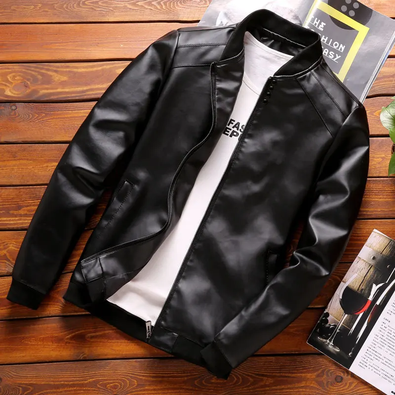 Мужская куртка стиль весна-осень тонкие корейские-Стиль Slim Fit тренд кожаные пальто Повседневное Молодежная мужская куртка с начесом и толстом каблуке