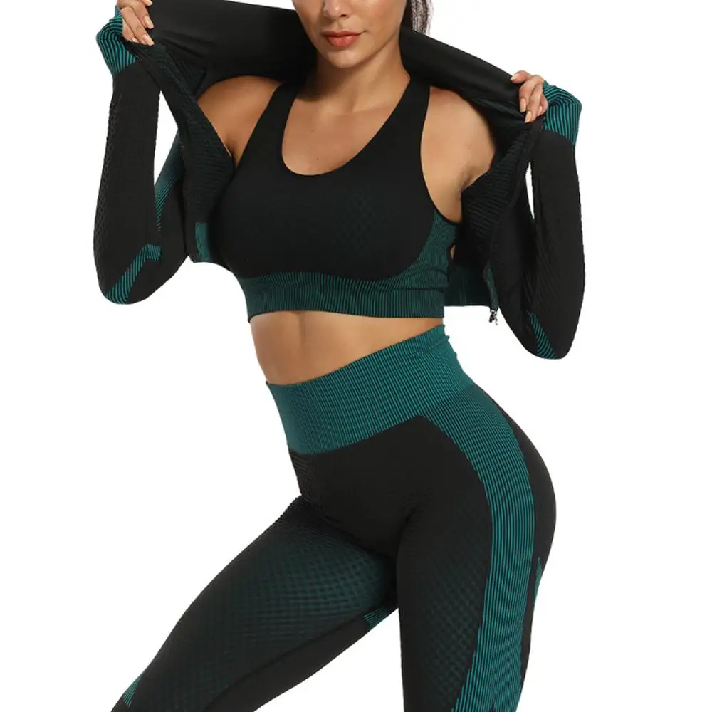 2020 Gym Set Women Plus Size Workout Clothing Seamless High Waist  Leggings+Long Sleeve Suit Fitness Sport Bra Yoga Wear Sets 2XL