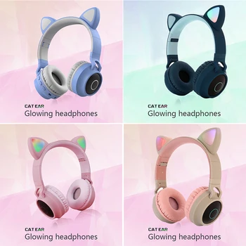 

LED Cute Ear Noise Cancelling Headphone Bluetooth 5.0 Headset 3.5mm with Microphone