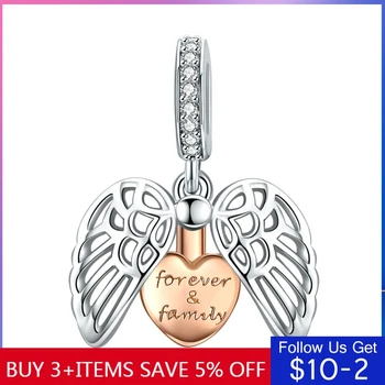 

CodeMonkey Guardian Wings Family Pendant Charm for Women Silver Bracelet Rose Gold Color Heart 925 Sterling Silver Jewerly C1299