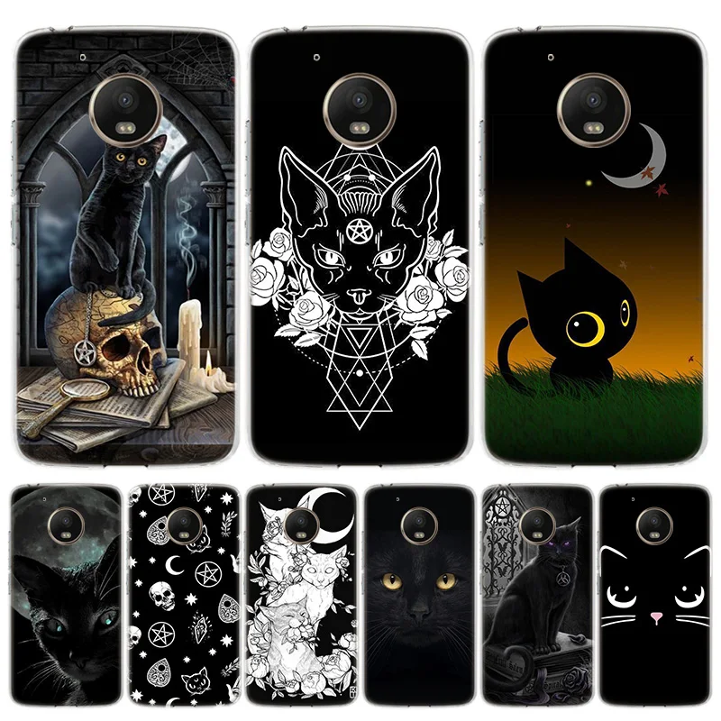 Цветной милый чехол Witch and cat для телефона Motorola Moto G8 G7 G6 G5 G4 E6 E5 E4 Power Plus Play One Action Macro