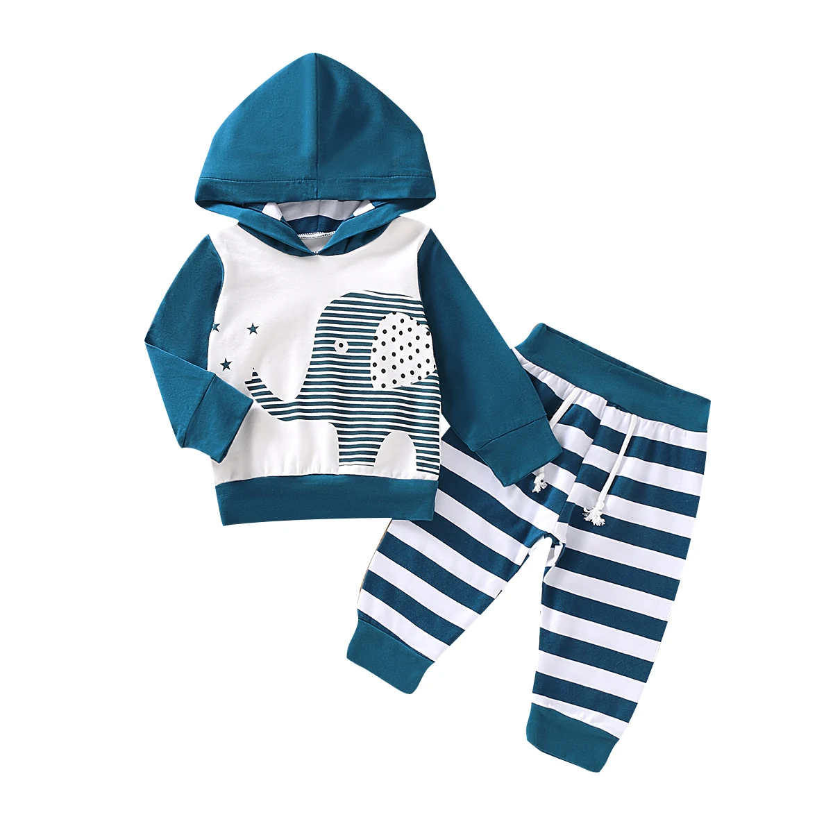 2020 Autumn Winter 0-24 Months Newborn Kids Baby Boy Clothes Set Elephant Printed Striped Hoodies Tops Pants Outfit Clothing |