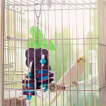 

2 Pack Natural Wood Block Parrot Chew Toys- Grape&Banana Shaped Hanging Cage Chewing Foraging Toy for Eclectus Budgies Parakeet