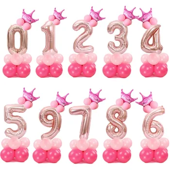 

14 pcs Number Balloon Stand Foil Digital Balloons With Crow Wedding Birthday Party Decorations Kids Boy Girl Baby Shower Balloon