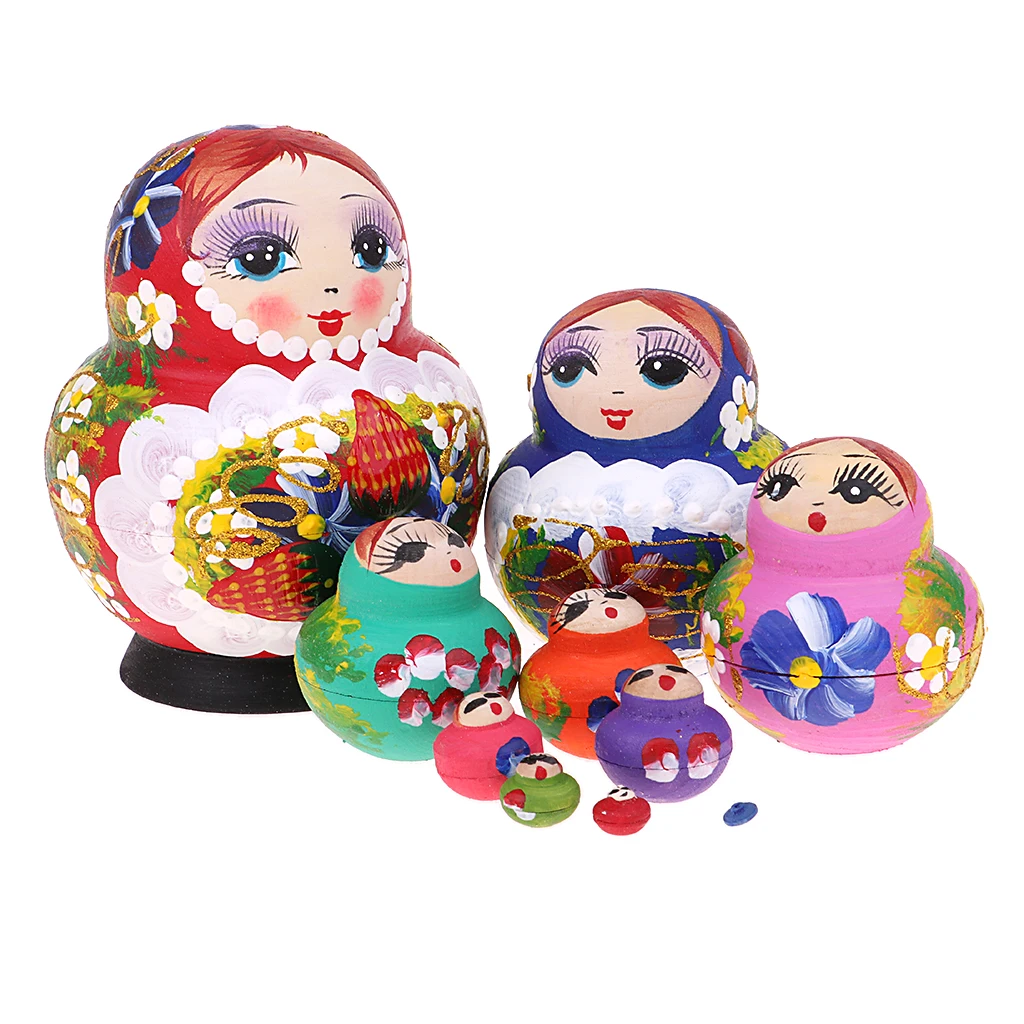 10pcs Handmade Nesting Dolls Russian Wooden Matryoshka Dolls Babushka Nest Doll Toy Gift