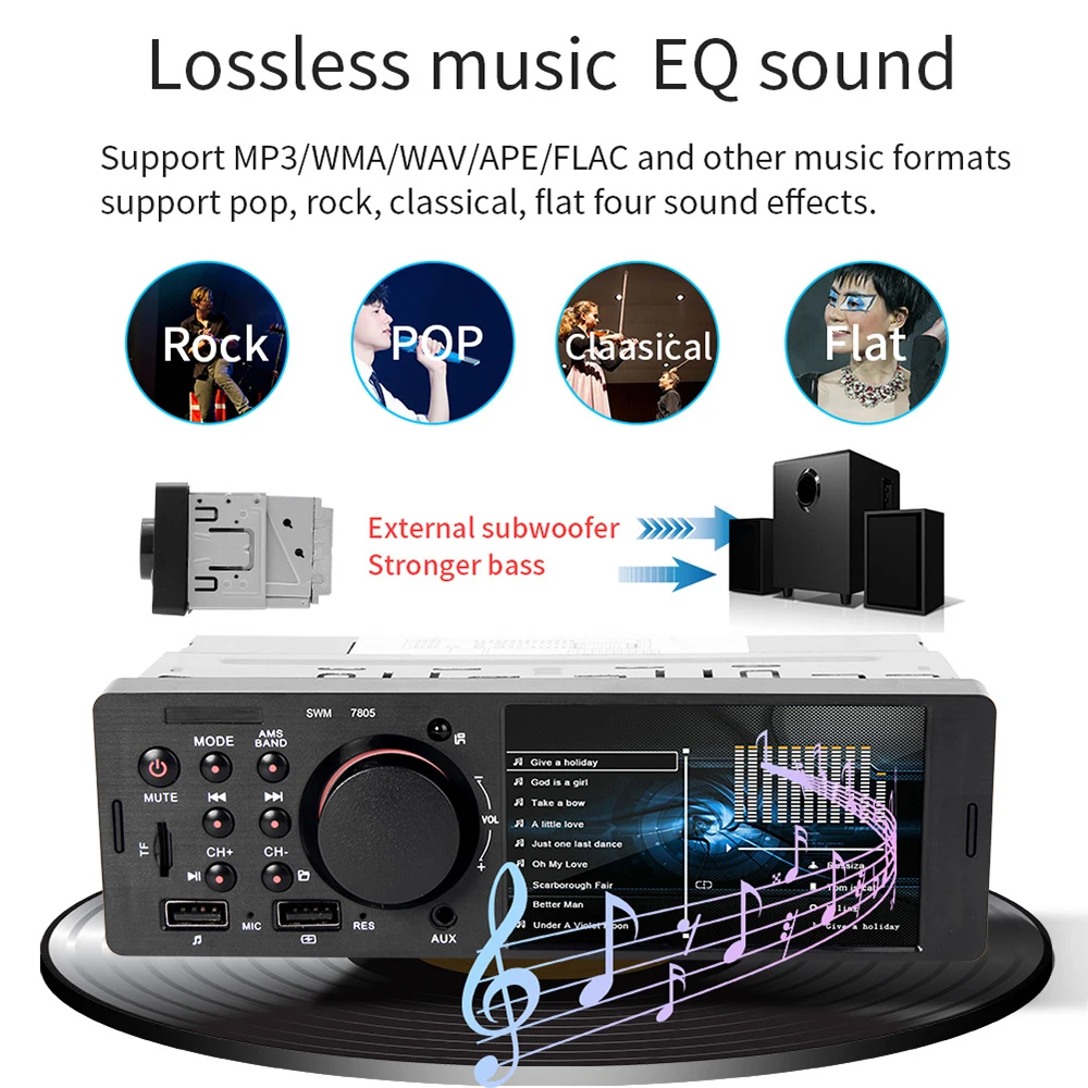 AMPrime Car Auto Radio 1 din 12V Bluetooth Stereo Audio MP5 Player FM Radio Receiver Support Aux Input SD USB MMC Remote Control