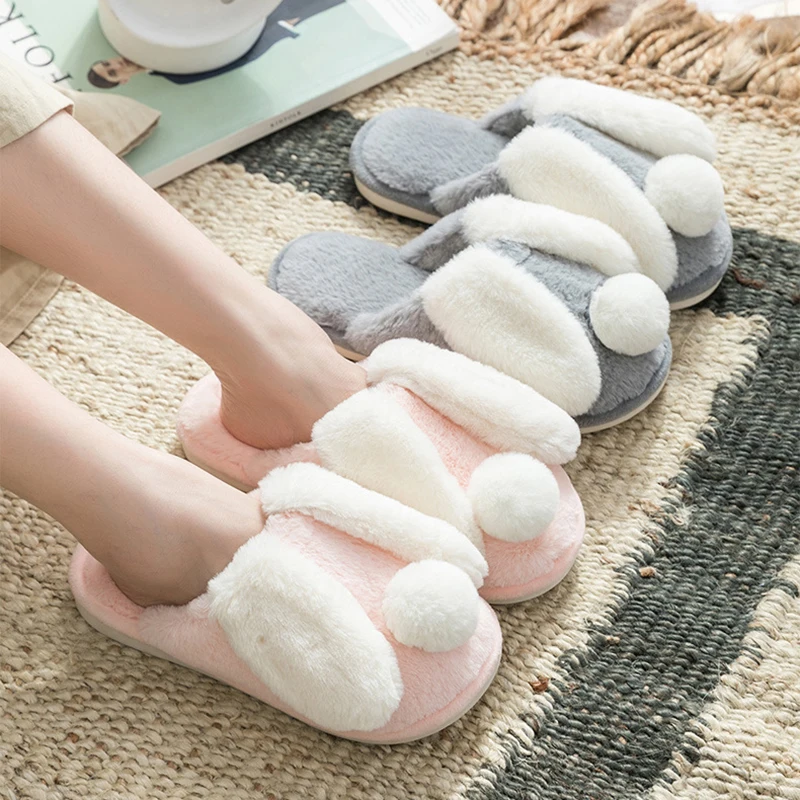 SWQZVT Rabbit women furry slippers cartoon cut warm pink bedroom ladies slippers with fur home sleepers winter shoes women 2020 (1)