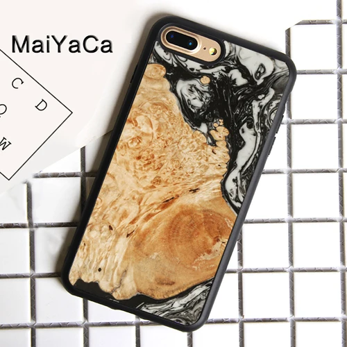 Коричневый MaiYaCa роскошная деревянная смола для iPhone 4S SE 5C 5S 6S 7 8 Plus X XR XS MAX для samsung черный мягкий чехол для телефона резиновый силиконовый - Цвет: Коричневый