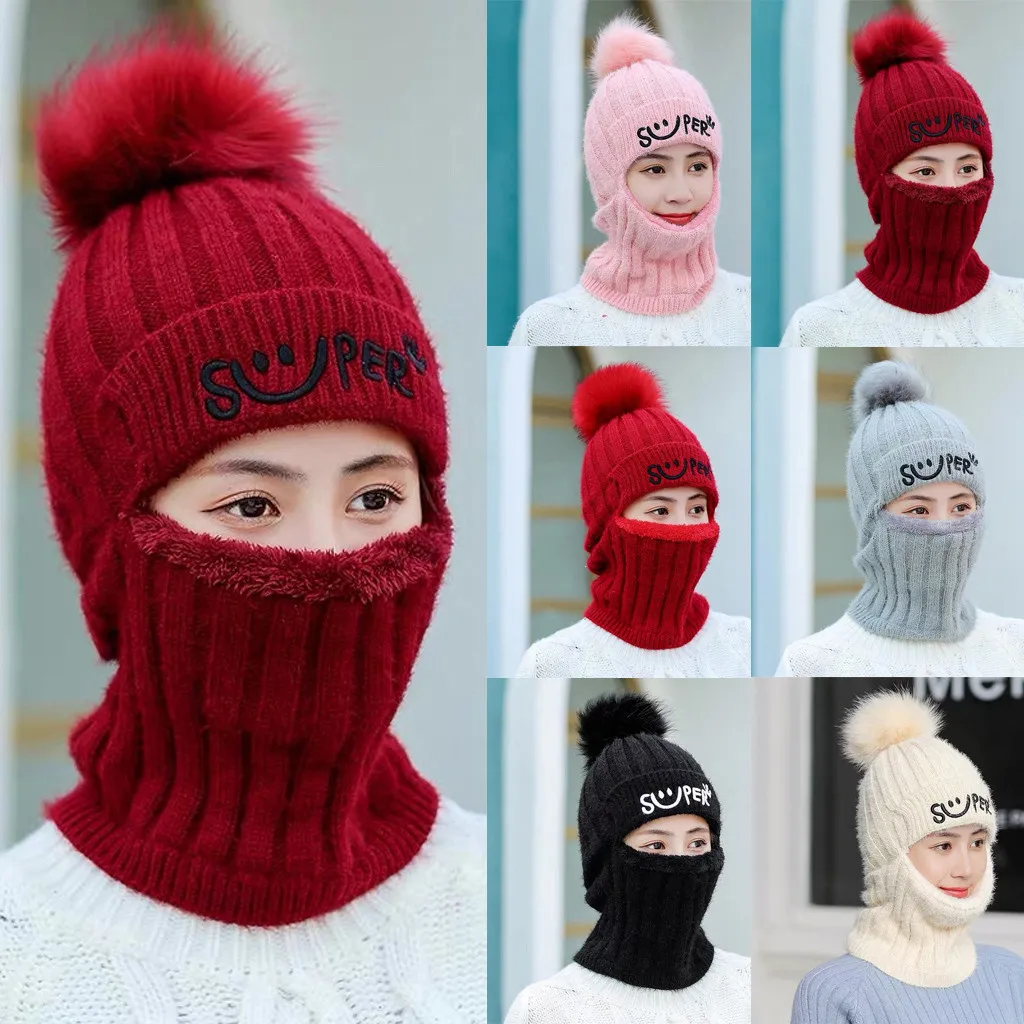 2pc Keep your neck warm women's hat Winter Plus Velvet Wild beanie hat Windproof Cold Riding Bike Earmuffs Knitted Hat kapelusz