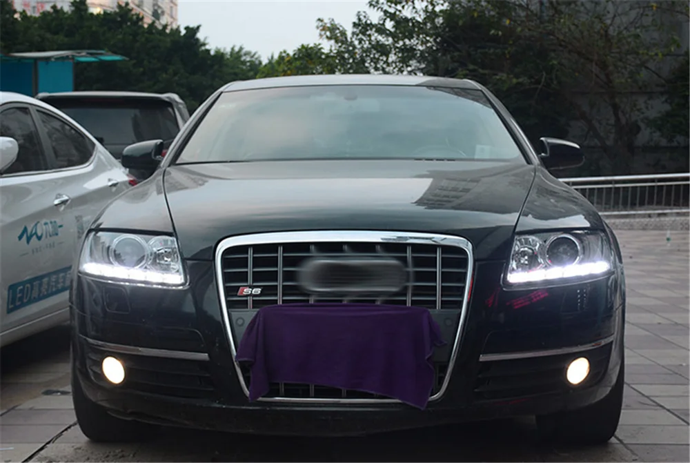 Пара для Audi A6 светодиодный фары 2005-2011 A6 HID фары биксеноновые фары Противотуманные фары Дневные ходовые огни двойные линзы