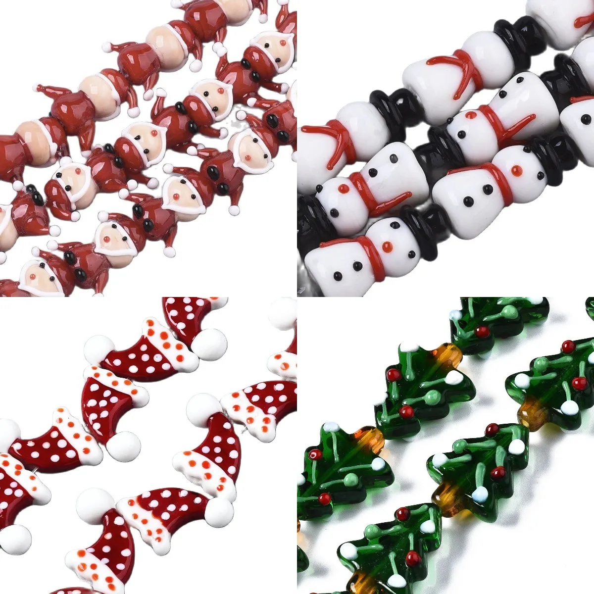 Christmas Theme Handmade Lampwork Beads Santa Claus/Snowman/Christmas Tree/Hat Bead Charm For Bracelet DIY Jewelry Making