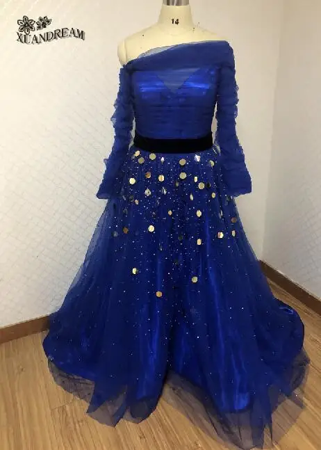 blue Популярная модель estidos de fiesta baratos vechernee,, с вырезом лодочкой, с длинными рукавами, с тяжелым жемчугом, синие платья на выпускной, XD-134 - Цвет: blue