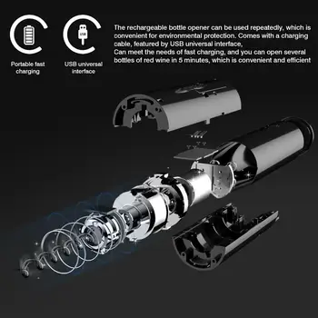 

1Set Automatic Bottle Opener Electric Red Wine Opener USB Rechargeable Jar Kitchen Accessories Bottle Opener With Foil Cutter