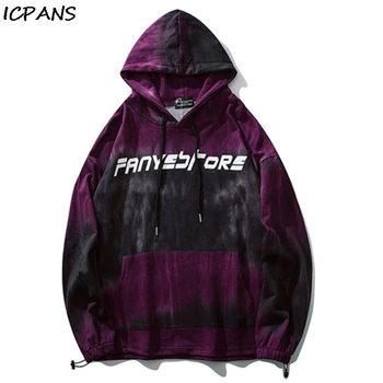

ICPANS 2019 High Street Hooded Sweatshirts Men Hip Hop Loose Gradient Graffiti Print Fashion Pullovers Hoodies Man Couple