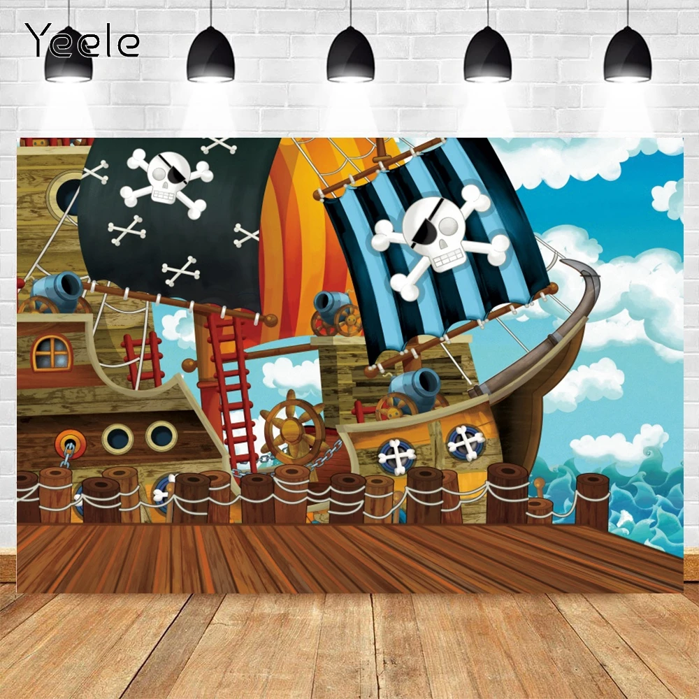 

Yeele Baby Shower Birthday Backdrop Wood Board Rudder Pirate Banner Party Portrait Photographic Photocall Background Photography