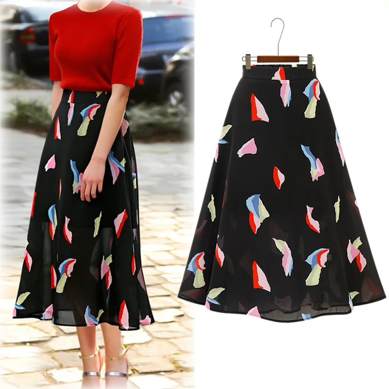 

Southeast Asia 2019 New Style Skirt Europe And America Printed Dress Versatile Big Hemline Chiffon WOMEN'S Dress D145