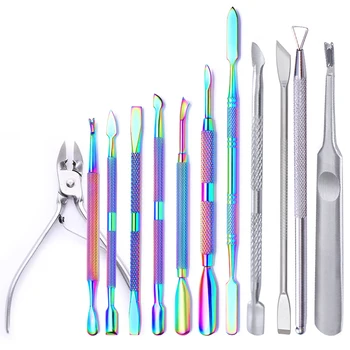 

1 PC LILYCUTE Nail Cuticle Pusher Fork Dual-ended Colorful Silver Chameleon Stainless Steel Nail Dead Skin Remover UV Gel Nail