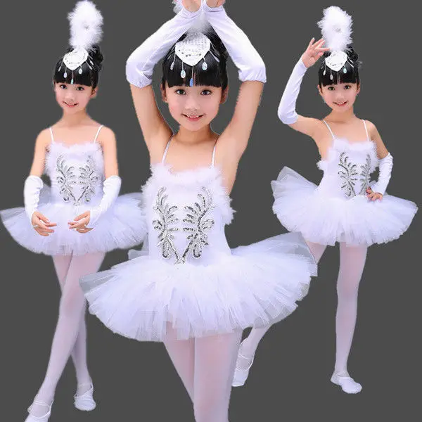 

[CHILDREN'S DAY Children Ballet Skirt] Costume Little Swan Performance Wear Children Puffy Mesh Dress Girls White