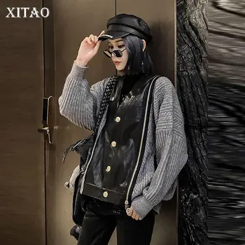 

XITAO Women Fashion Jacket 2020 Winter Knitted Patchwork Goddess Fan Casual Full Sleeve Small Fresh Single Breast Coat DZL2242