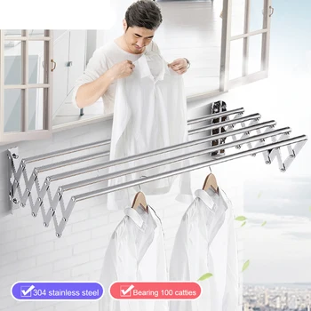

W-Type Space Saver Clothes Rack Stainless Steel Wall Mounted Collapsible Laundry Folding Clothes Drying Rack Hangers For Clothes