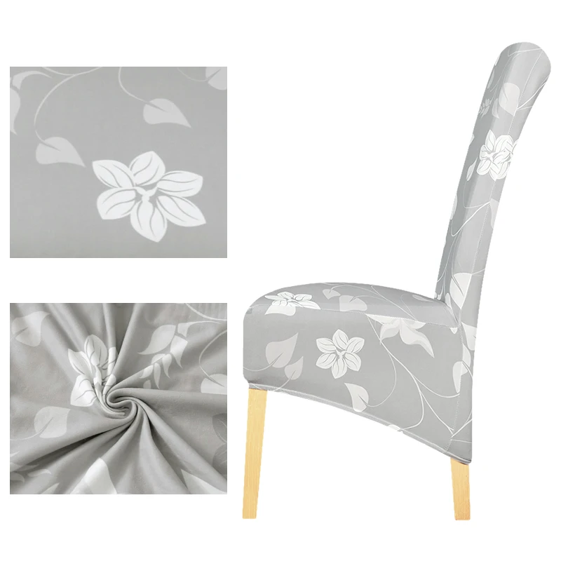 Grey And White Flower Long Back Chair Cover Europe Style Seat Covers Chair Covers For Hotel Party Banquet Home Christmas