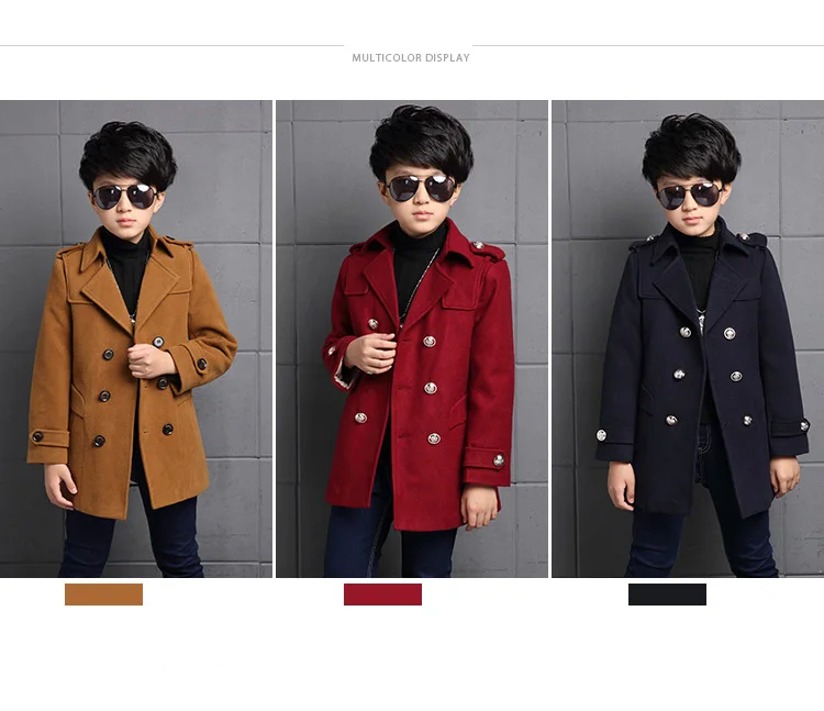The New Cuhk Children's Coat Winter Coat Thickening of Woolen Cloth in the Fall and Winter of Long Dust Coat