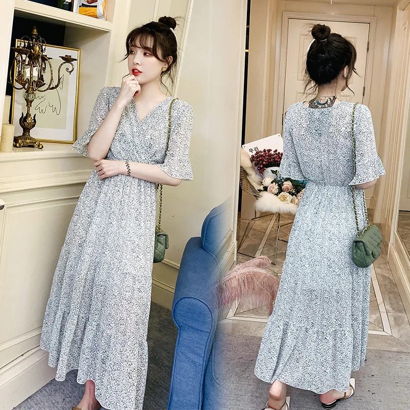

Maternity Dress Zi Xia 2019 Maternity Clothes Chiffon Dress Short Sleeve Long Slimming Maternity Dress