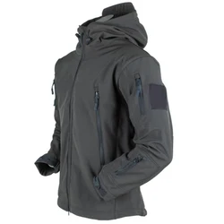 Men's Tactical Soft Shell Jacket - Windproof, Waterproof, Breathable Fleece Thermal Coat with Hood - 3XL fit 86 - 96kg (Dark Grey)