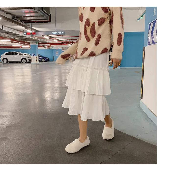 Customizable Spring New Style High-waisted Cake Dress Women's Mid-length Flounced Pleated Skirt F5732