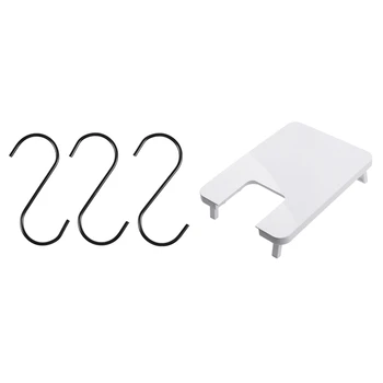 

3PCS Black Stainless Steel S Shape Hook Mount & 1pcs Sewing Machine Folding Legs Hard ABS Extension Table Board