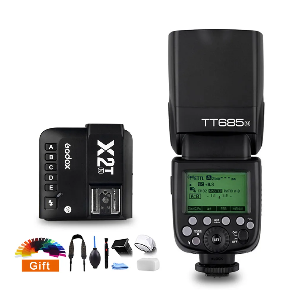 1PS TT685N And X2T-N Godox TT685 TT685N флэш-ttl HSS Камера Вспышка speedlite с X2T-N ttl трансмиттер триггер для Nikon D7500 D5600 D850 D500 D4 D5 - Цвет: 1PS TT685N And X2T-N