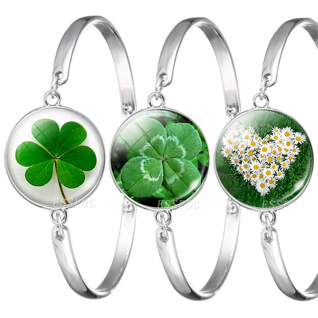 Green Enamel 4 Leaf Clover Bracelets, mixed metal